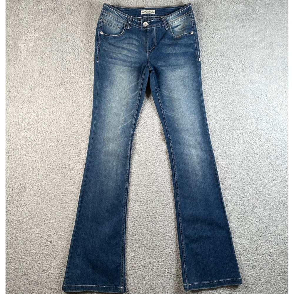 Y2K Paris Blues Womens Flare Leg Jeans Medium Wash Low Rise Size 11 (30x36)
